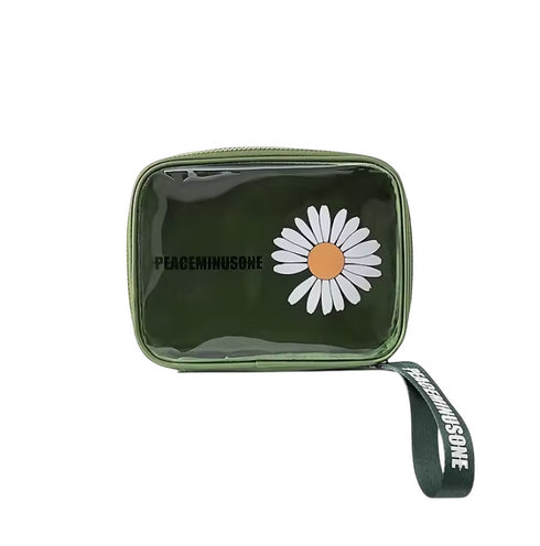 1PC Daisy Cosmetic Bag for Women Portable Travel Toiletry Bag -green